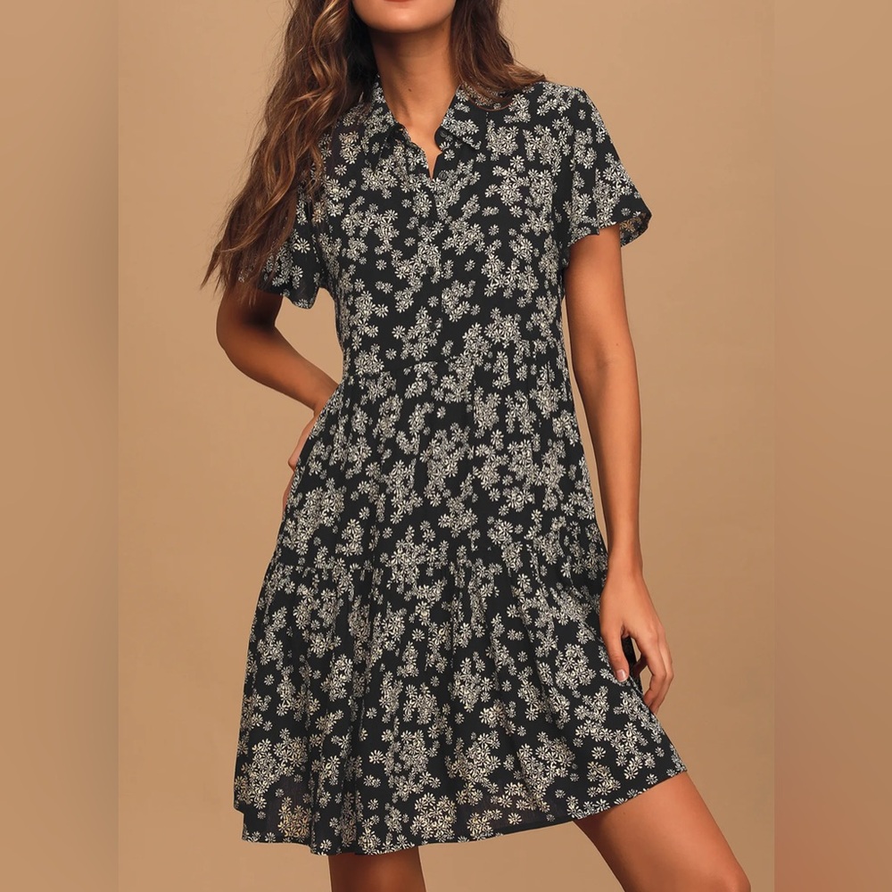 Lulus Living in the Moment Black Floral Tiered Babydoll Dress - Small